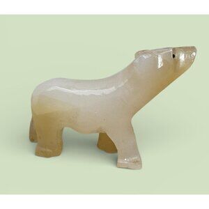 Hand Carved White Stone Polar Bear Figurine – Onyx/Alabaster Animal Carving